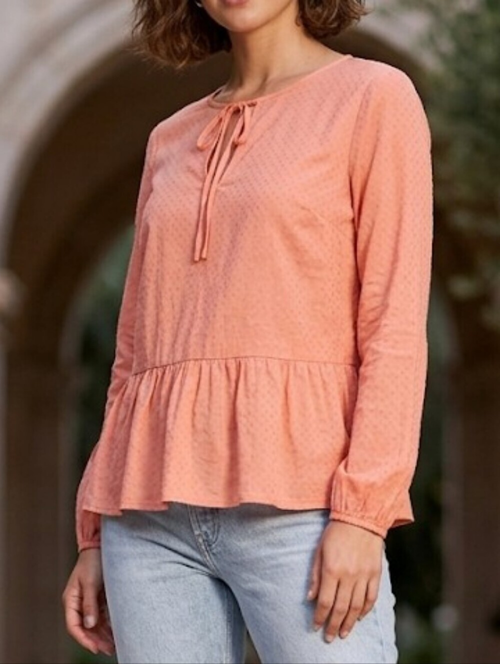 Sanctuary Peach Tie-Neck Peplum Top Sixe S